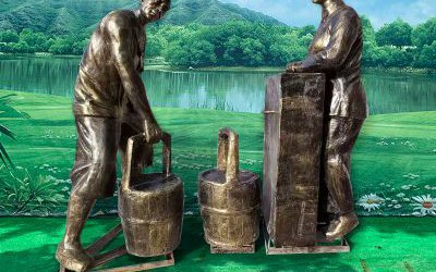 農(nóng)家院玻璃鋼仿銅農(nóng)耕人物雕塑