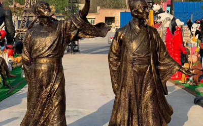 景區玻璃鋼仿銅古代詩人李白，杜甫雕塑