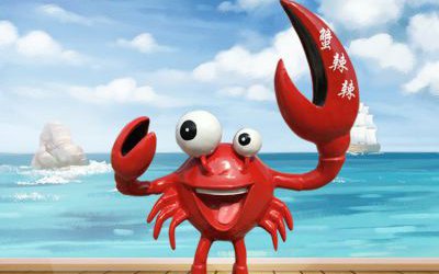 海邊景區(qū)擺放的大眼睛的玻璃鋼卡通螃蟹雕塑