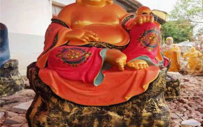 玻璃鋼彩繪大肚子笑佛寺廟供奉十八羅漢雕塑