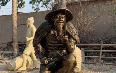 漁翁釣魚玻璃鋼仿銅人物雕塑