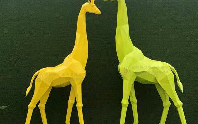 動物園玻璃鋼彩繪幾何長頸鹿雕塑
