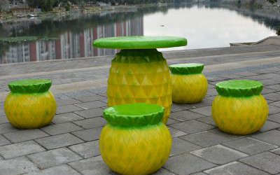 菠蘿桌椅組合玻璃鋼休閑座椅公園椅