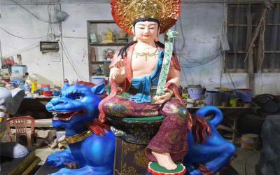 玻璃鋼彩繪寺廟佛像菩薩文殊普賢雕塑