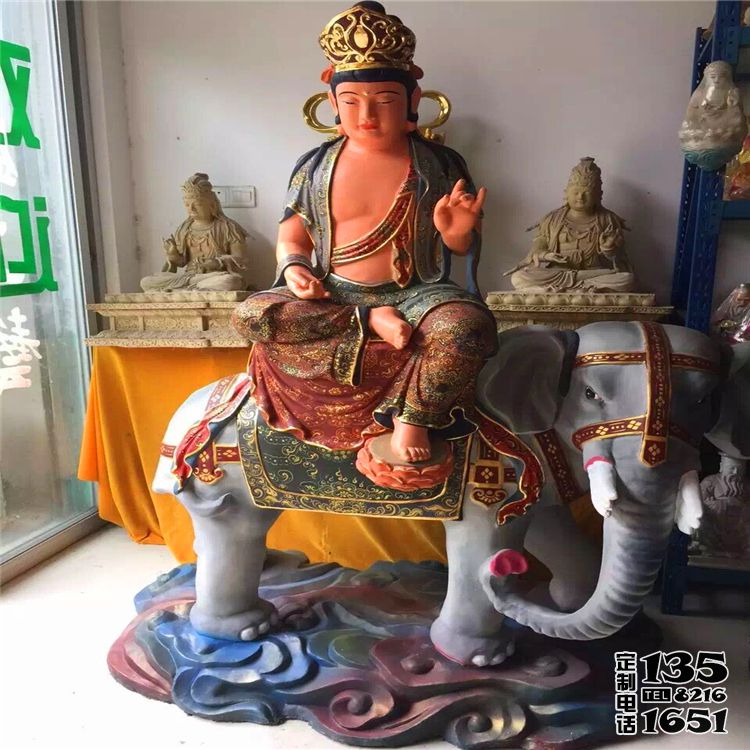 廟宇玻璃鋼彩繪坐著大像上文殊普賢雕塑 廟宇玻璃鋼彩繪坐著大像上文殊普賢雕塑