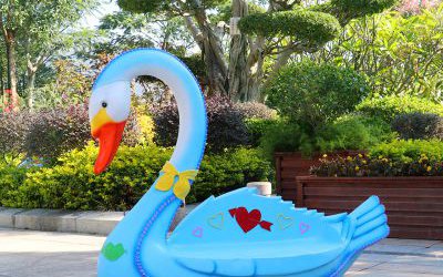 園林玻璃鋼卡通藍天鵝座椅雕塑