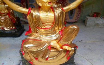 玻璃鋼彩繪漆金寺廟十八羅漢雕塑