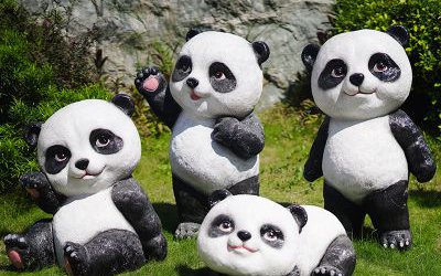 別墅景區(qū)玻璃鋼仿真卡通可愛熊貓雕塑