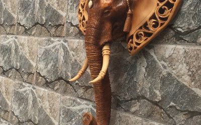 景區庭院創意玻璃鋼墻壁上的頭像景觀大象雕塑