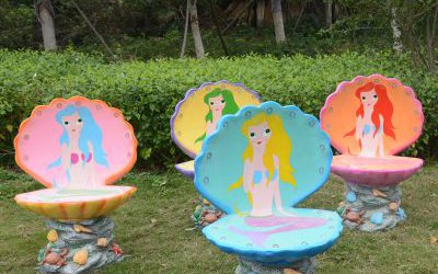 景區玻璃鋼卡通創意貝殼座椅雕塑