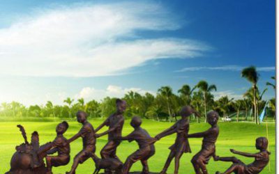 戶外公園小品玻璃鋼仿銅拔蘿卜兒童雕塑