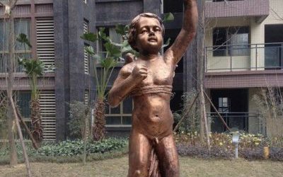 城市街道玻璃鋼仿銅人物兒童雕塑