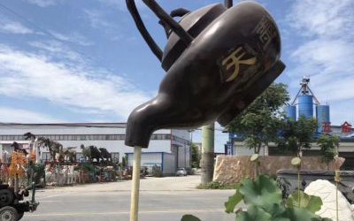 城市玻璃鋼仿銅懸浮流水街道景觀天壺雕塑