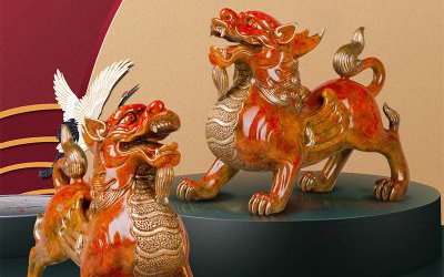 室內(nèi)創(chuàng)意擺件玻璃鋼彩繪麒麟雕塑