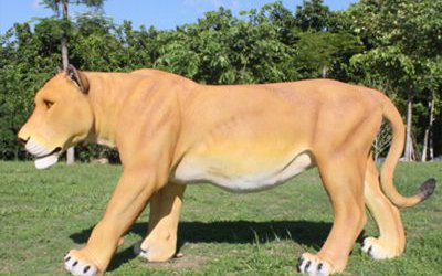 戶外草坪玻璃鋼仿真動(dòng)物行走的獅子雕塑