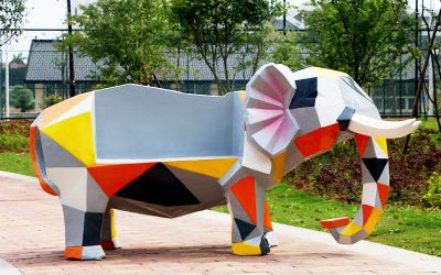 幾何塊面卡通大象座椅玻璃鋼雕塑園林公園景區(qū)裝飾品