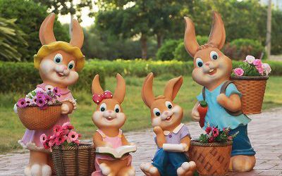 戶外草坪玻璃鋼彩繪創意可愛兔子花盆雕塑