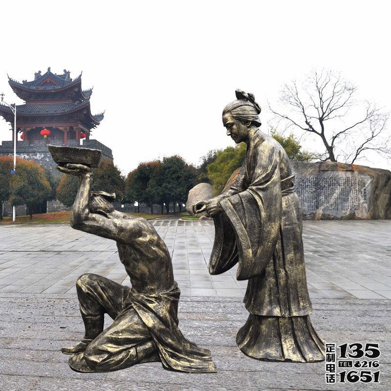 城市廣場(chǎng)民俗典故故事玻璃鋼仿銅岳母刺字雕塑