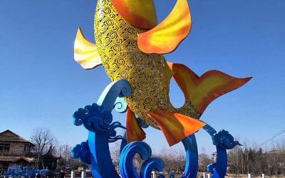 戶外廣場水景大型彩繪玻璃鋼魚雕塑