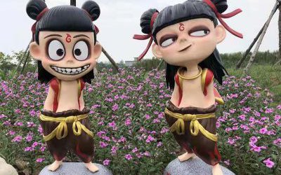 公園廣場(chǎng)玻璃鋼彩繪哪吒卡通動(dòng)漫人物雕塑