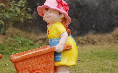 玻璃鋼彩繪卡通娃娃花盆雕塑