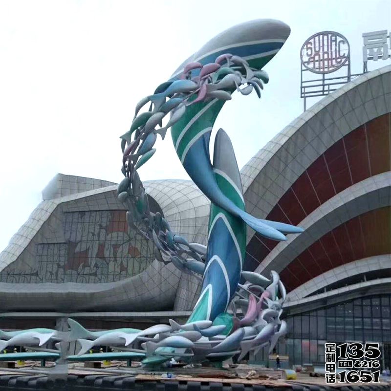 戶外廣場(chǎng)大型創(chuàng)意不銹鋼彩繪跳躍的鯨魚雕塑 戶外廣場(chǎng)大型創(chuàng)意不銹鋼彩繪跳躍的鯨魚雕塑