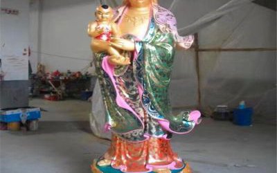 景點(diǎn)寺廟玻璃鋼彩繪送子觀音雕塑